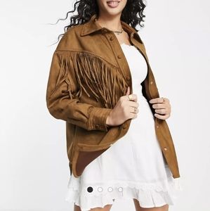 NWT suede fringe jacket, size Small, brown